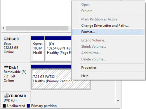 Windows 7 Disk Management, Format